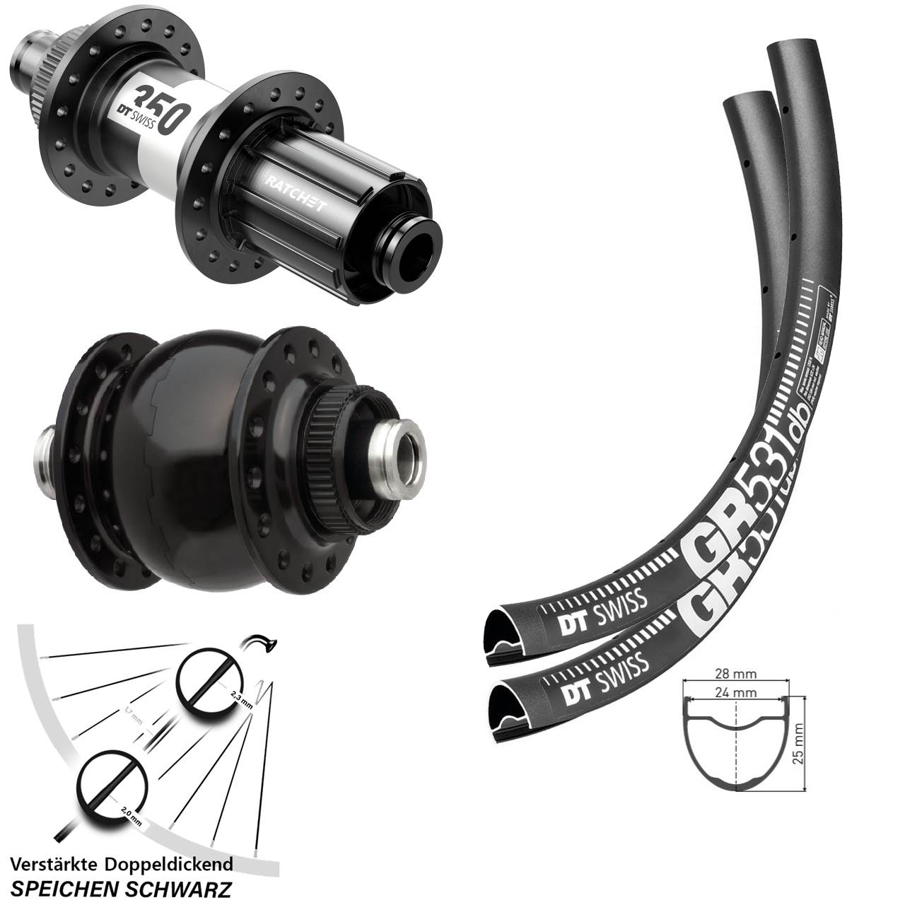 Laufradsatz Centerlock 28-29 Zoll DT Swiss GR531-350 SON 28 11-12 fach HG 12x100/142