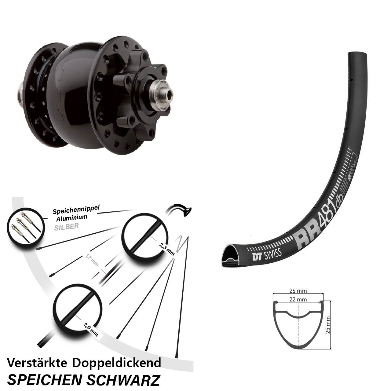 DT Swiss RR481 SON 28 Zoll Vorderrad mit Nabendynamo 6-Loch für Schnellspanner