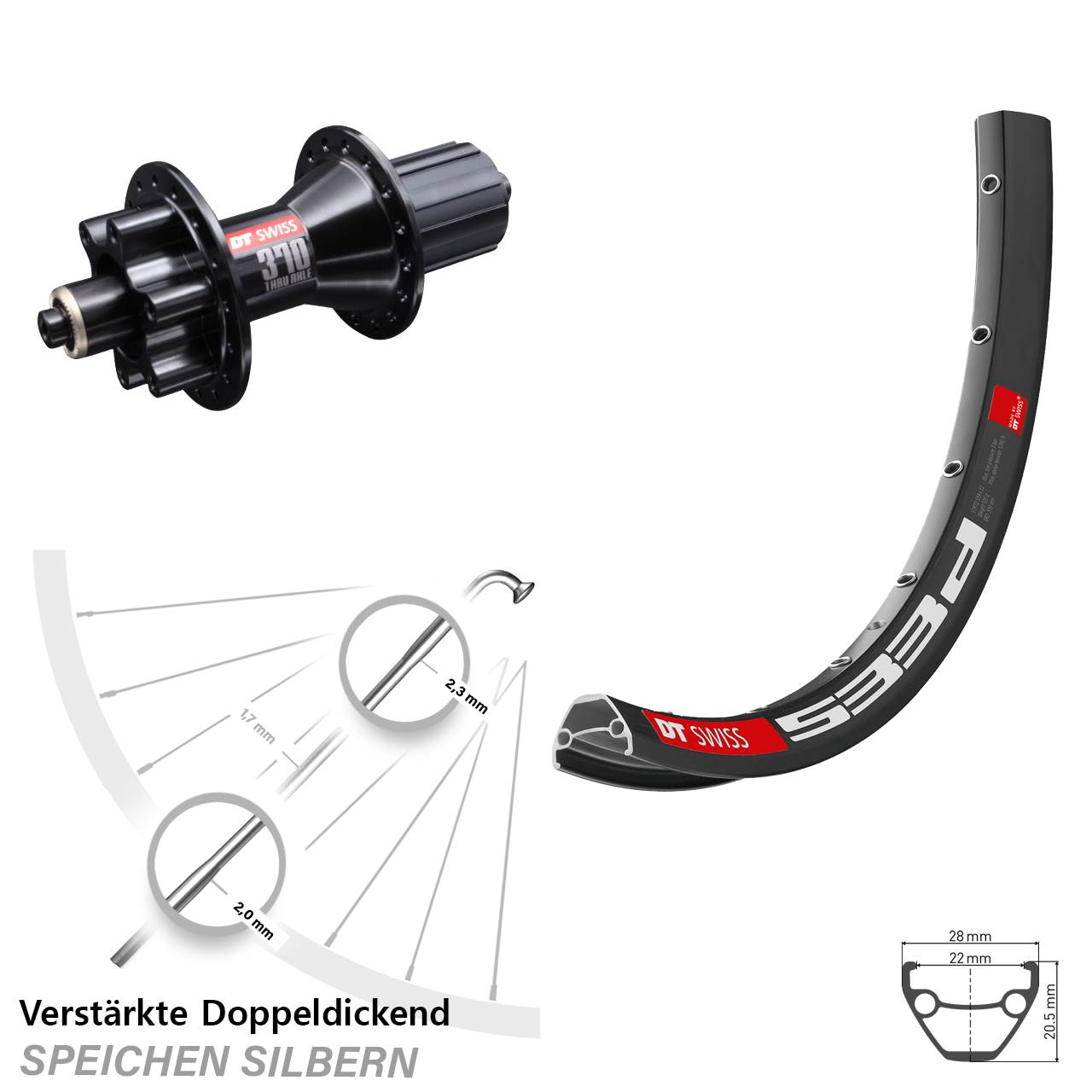 28-29 Zoll DT Swiss 533d DT Swiss 370 6-Loch Hinterrad für Schnellspanner 8-11 fach