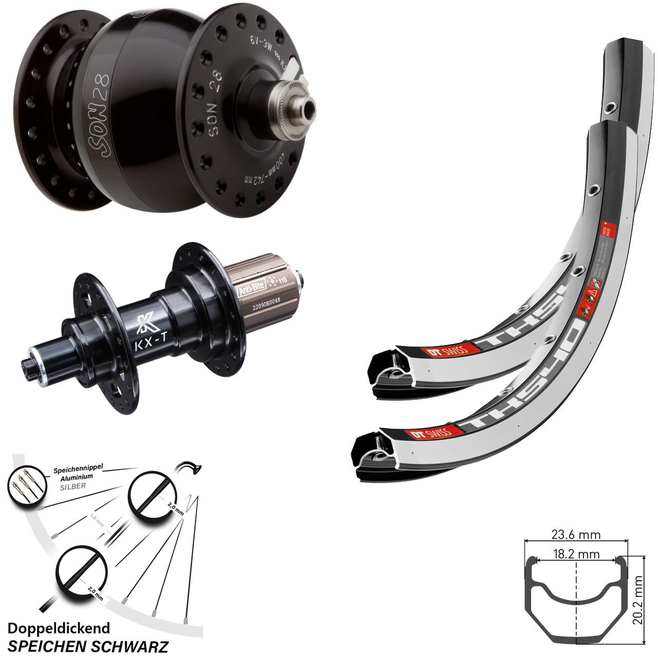 DT Swiss TK 540 KX-T SON 28 Zoll Laufrad-Satz für Schnellspanner 8-11 fach HG