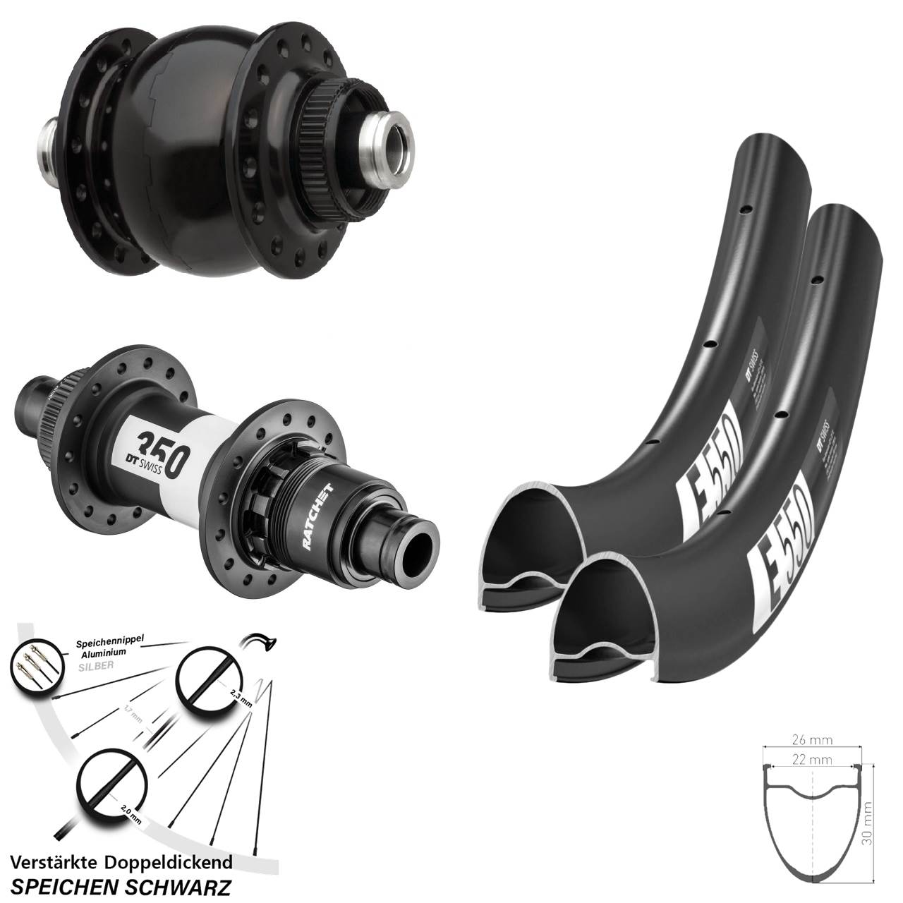 Laufradsatz Centerlock 12x100/142 28 Zoll DT Swiss E 550-350 Road SONdelux XDR