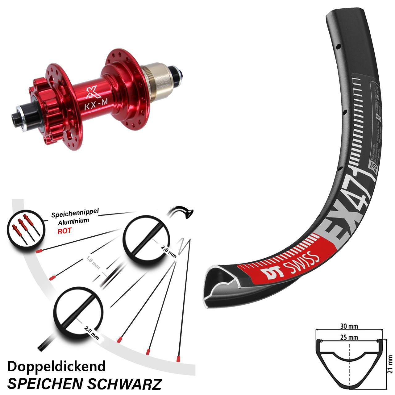Disc Hinterrad für Schnellspanner 29 Zoll DT Swiss EX 471 KX-M rot XD