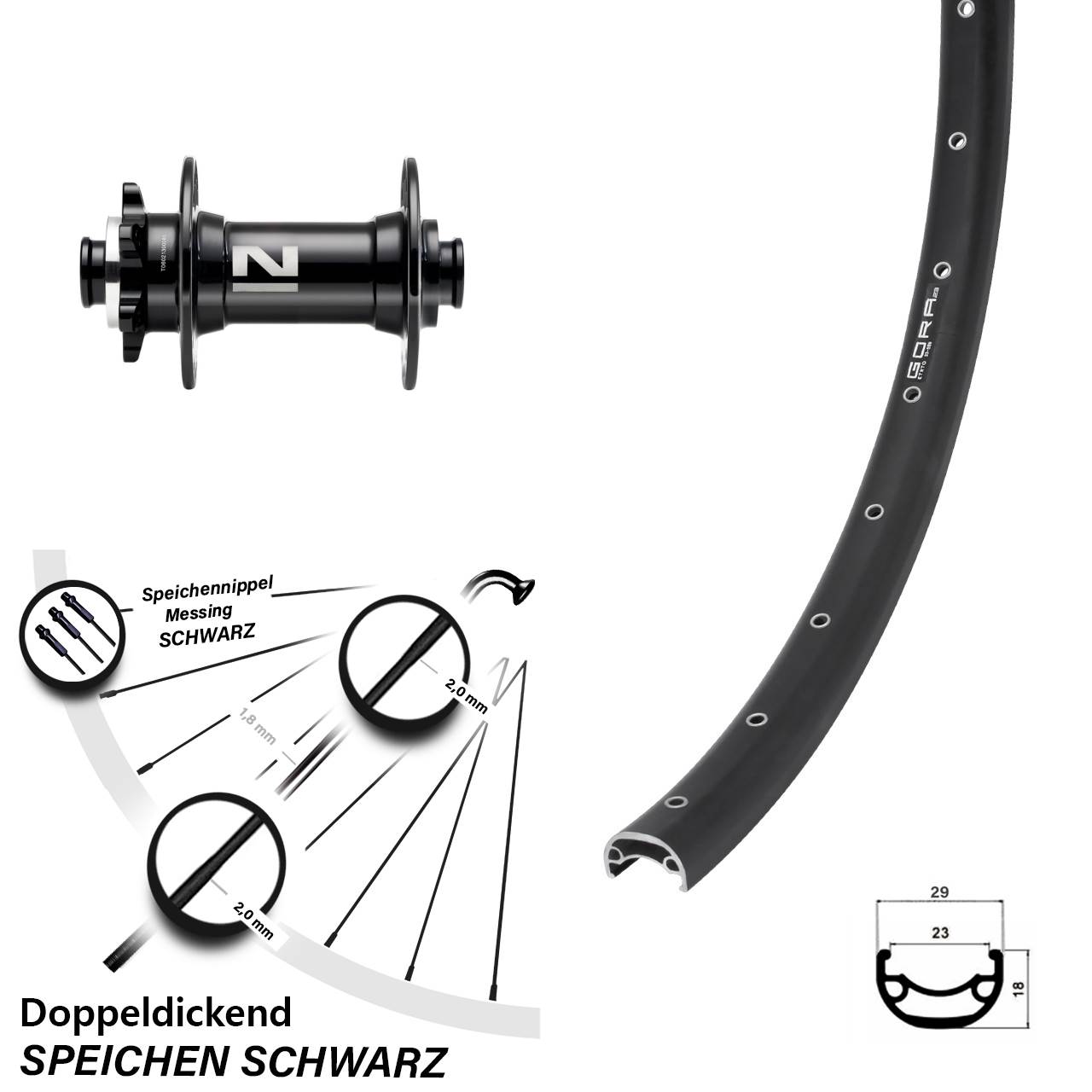 6-Loch Vorderrad 29 Zoll Gora 23 Novatec D041 15x110 Boost
