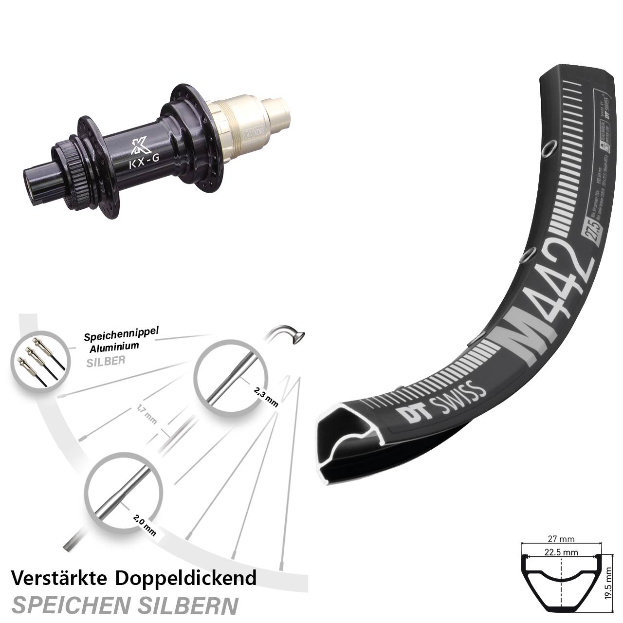 28-29 Zoll DT Swiss M 442 KX-G Disc Hinterrad 12x142 SRAM XDR