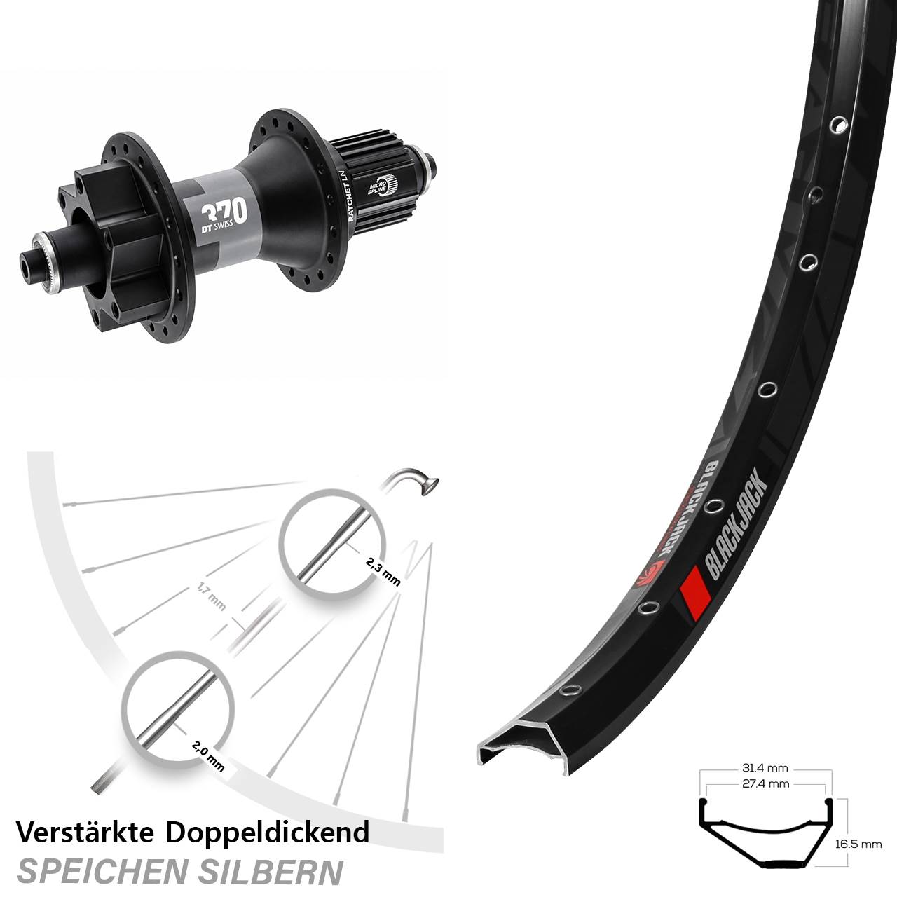 29 Zoll Hinterrad Rodi Ready27 DT Swiss 370 Ratchet LN Micro Spline QR
