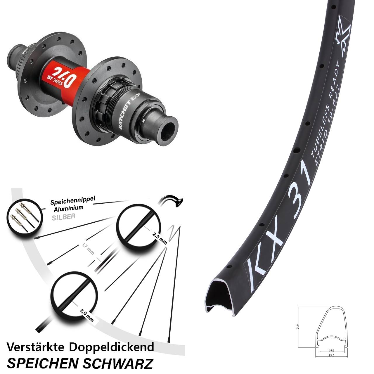 KX 31 Offset DT Swiss 240 EXP 28 Zoll Centerlock Hinterrad 12x142 SRAM XDR