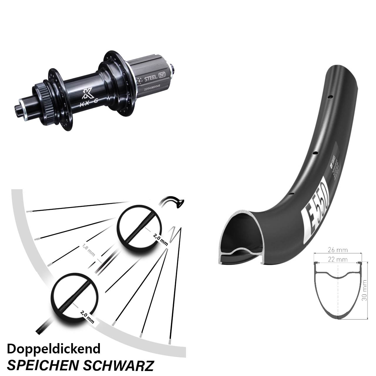 Disc Hinterrad QR 28 Zoll DT Swiss E 550 KX-GS verstärkt 8-12 fach