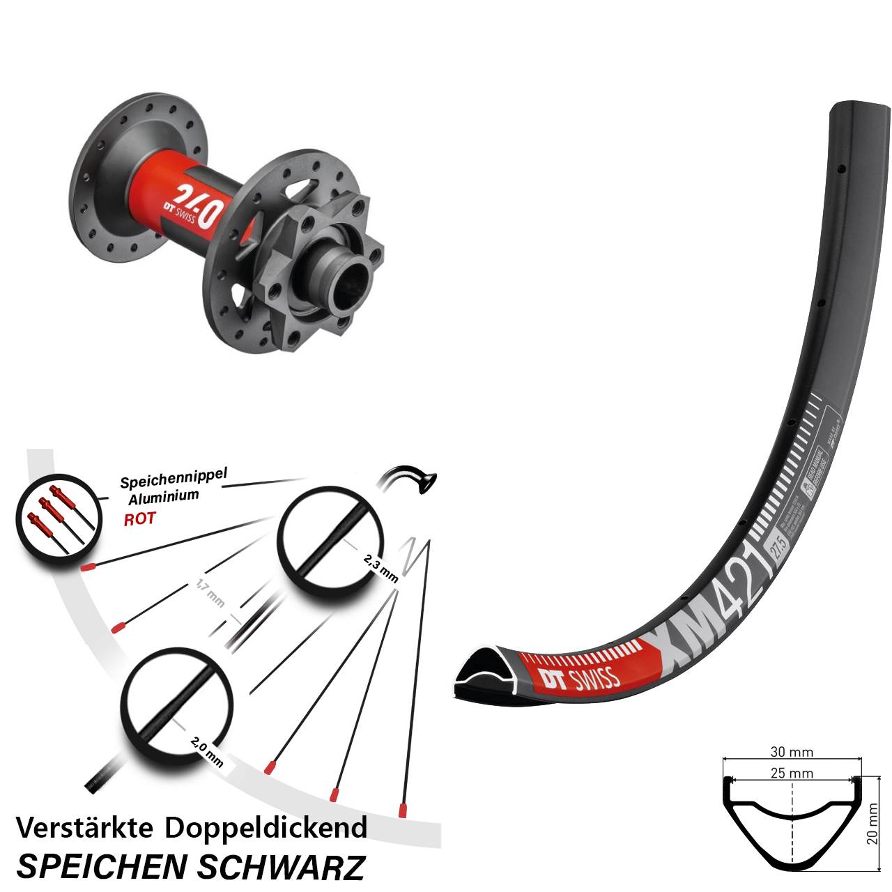 DT Swiss XM 421 DT Swiss 240 27,5 Zoll Vorderrad 6-Loch 15x110 Boost