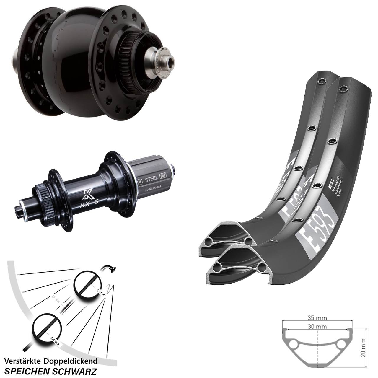 DT Swiss E593 KX-GS verstärkt SON 28 29 Zoll Disc Laufradsatz QR 8-12 fach