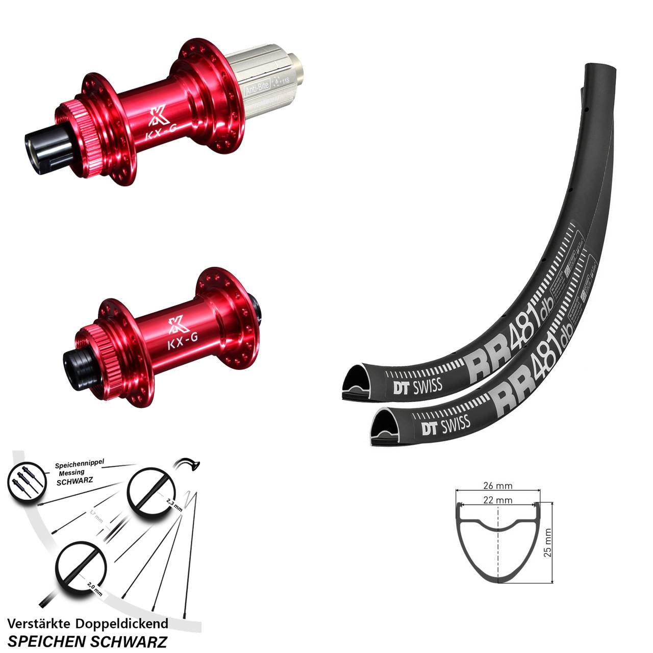 DT Swiss RR481 KX-G rot 28 Zoll Laufradsatz Centerlock 15x100 12x142 8-12 fach
