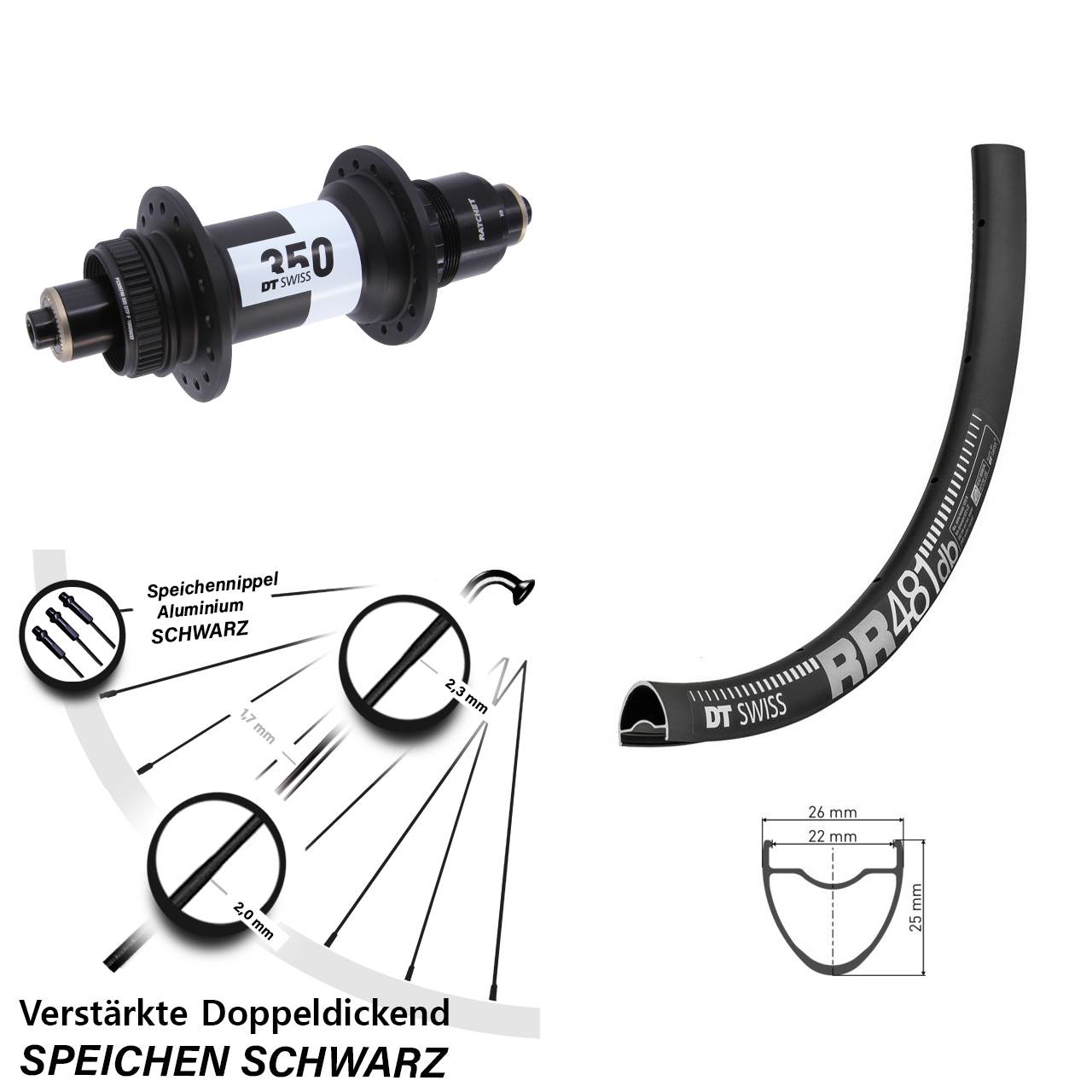 Hinterrad Centerlock 28 Zoll DT Swiss RR481-350 SRAM XD QR