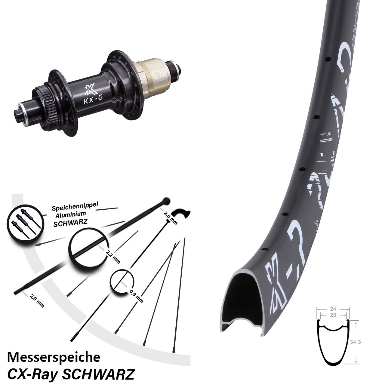 Hinterrad Centerlock für Schnellspanner 29 Zoll KX-R Road Messerspeiche XDR CX-Ray