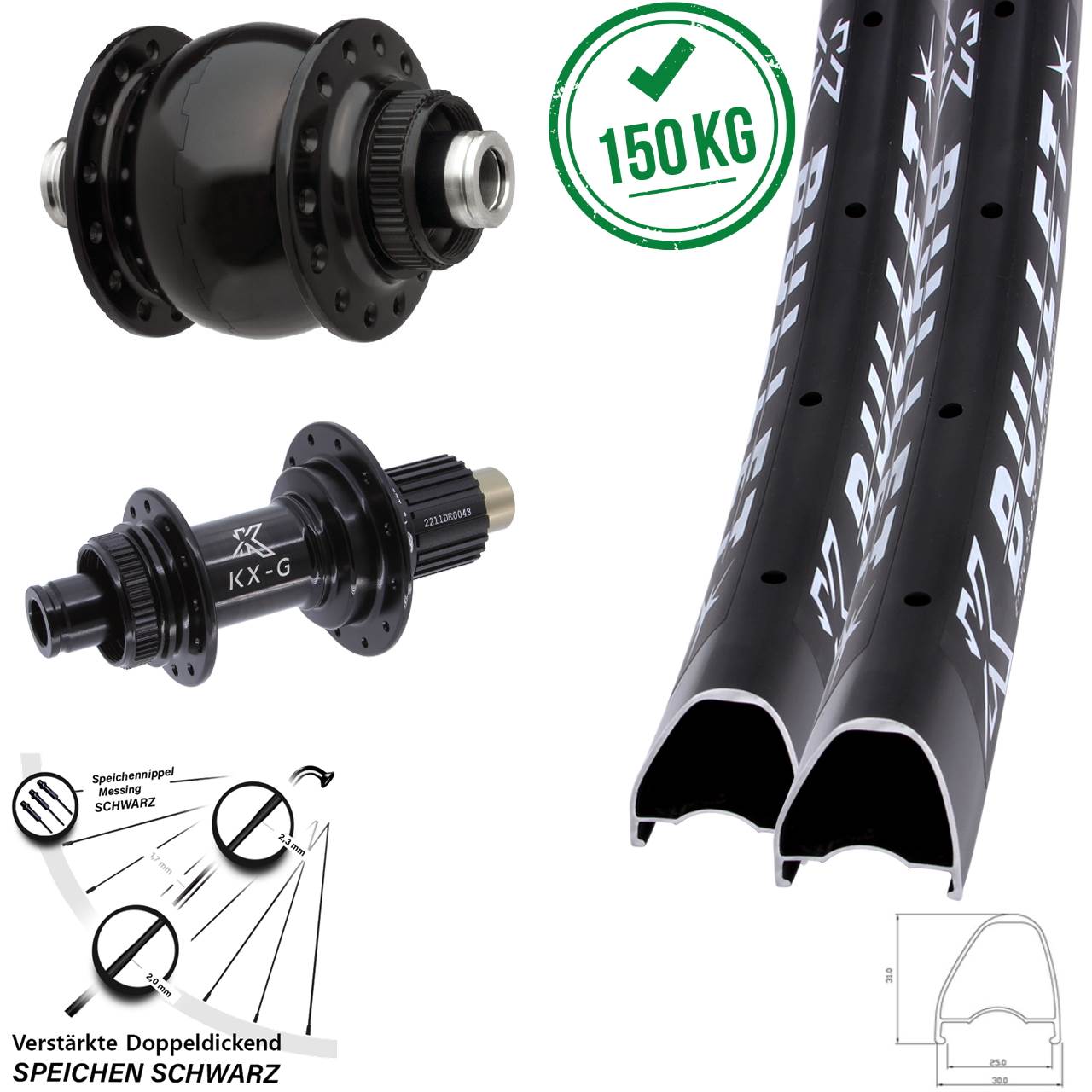 29 Zoll KX-G Bullet OS Steckachse SON 28 Laufradsatz 12x100/142 Shimano Micro Spline