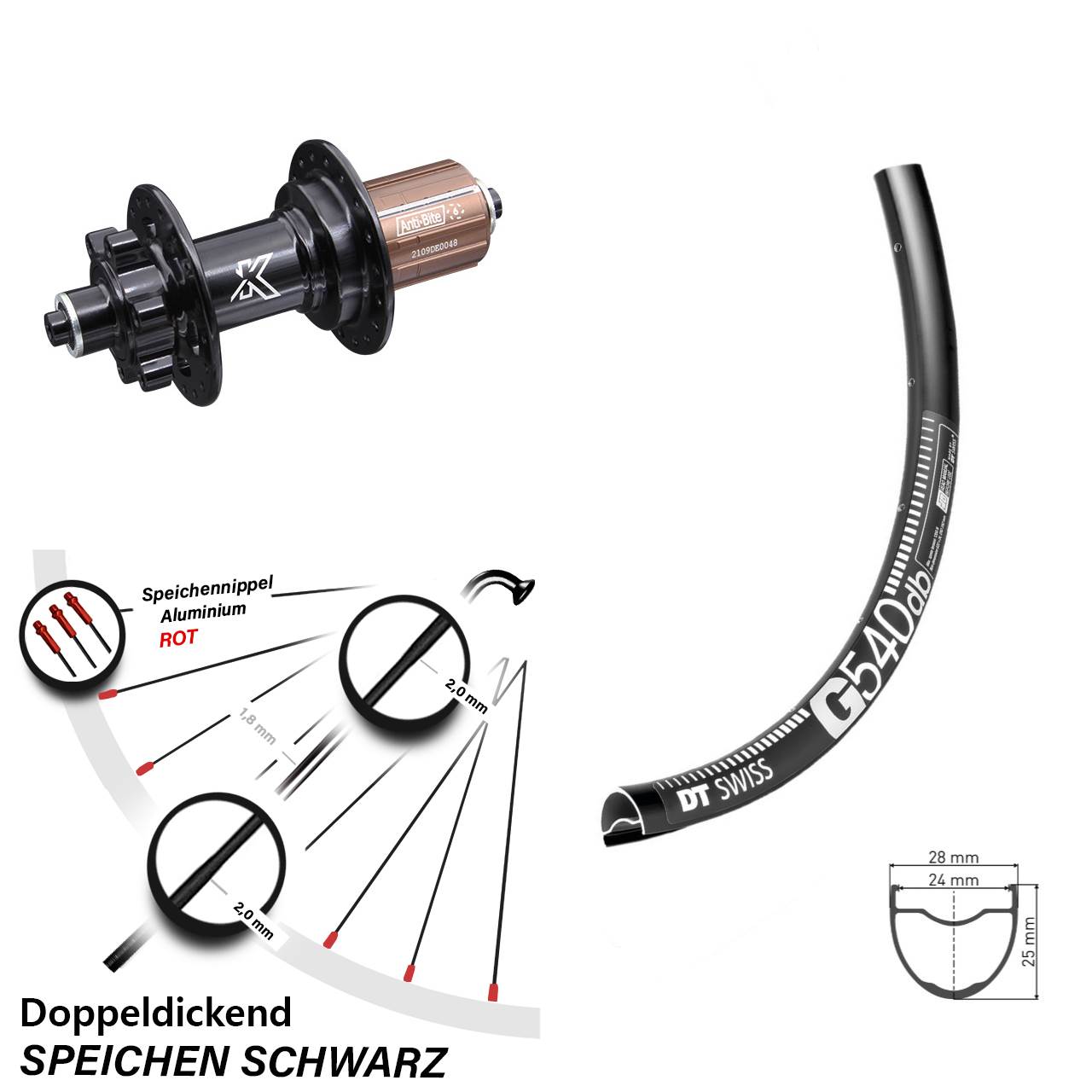 28 Zoll DT Swiss G 540 KX-M Disc Laufrad für Schnellspanner 8-12 fach