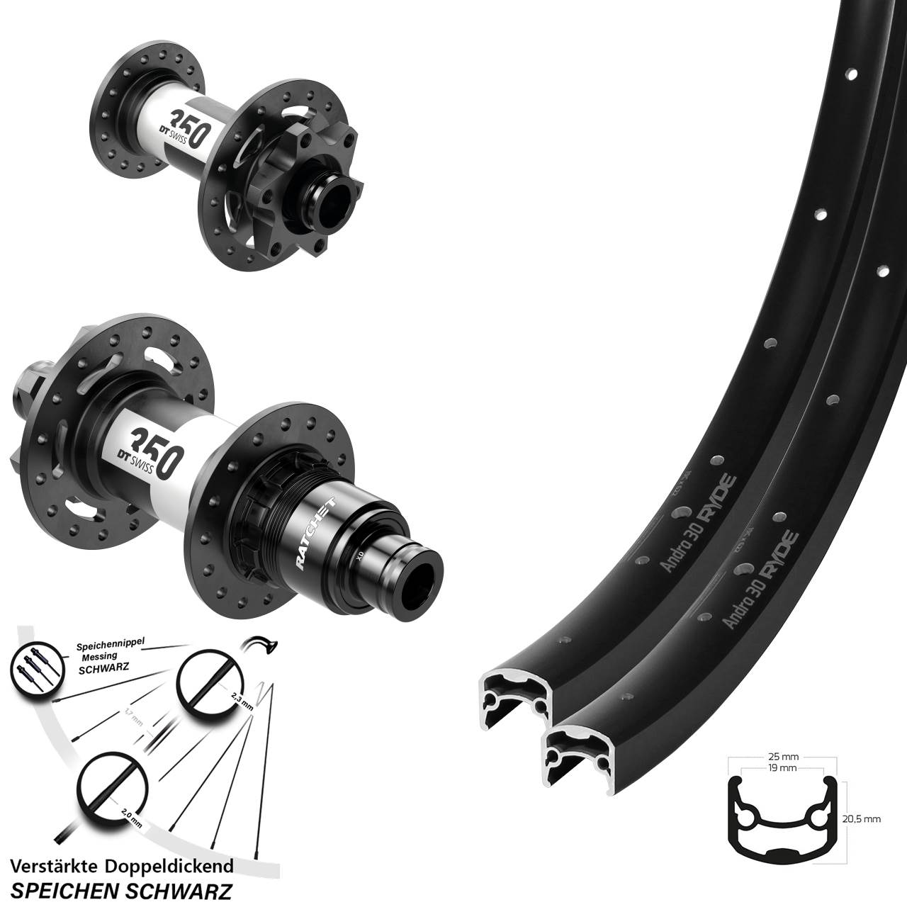 Laufradsatz 6-Loch 28 Zoll Ryde Andra 30 DT Swiss 350 XD 11-12 fach 15x100 12x142