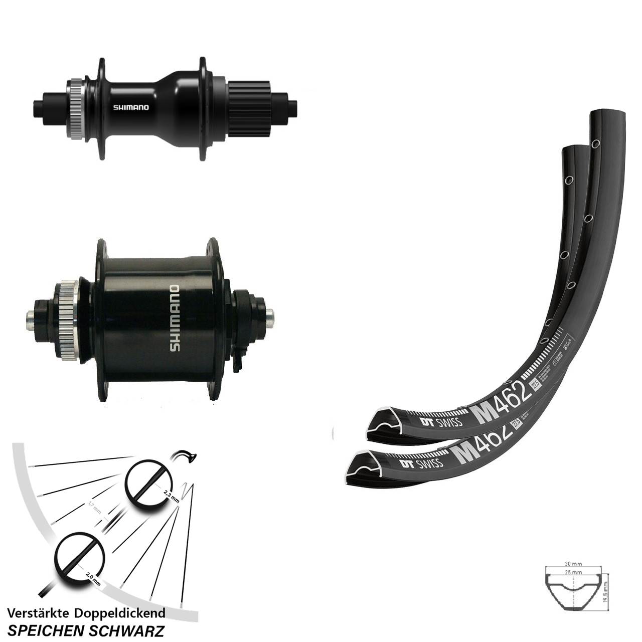 Laufradsatz Centerlock QR 29 Zoll DT Swiss M462 Shimano DH-UR700 FH-QC500 Micro Spline