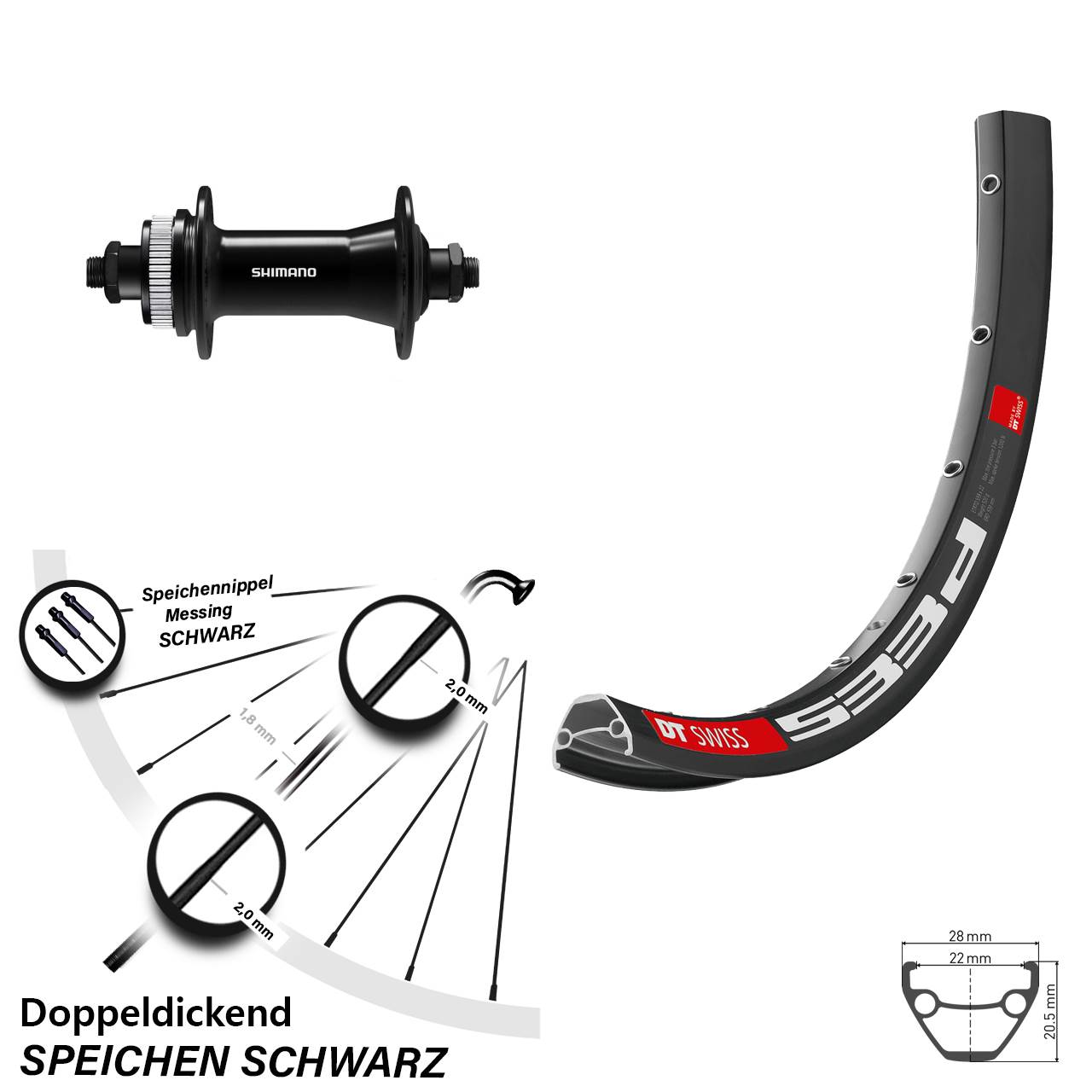 Disc Vorderrad QR 26 Zoll DT Swiss 533 D Shimano HB-QC400