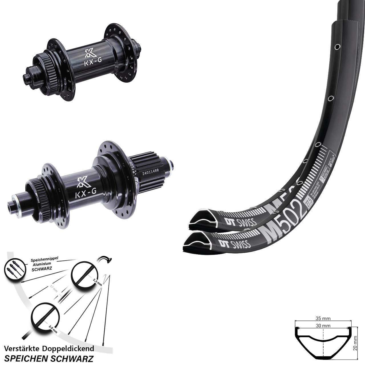 DT Swiss M 502 KX-G 29 Zoll Centerlock Laufradsatz für Schnellspanner Micro Spline