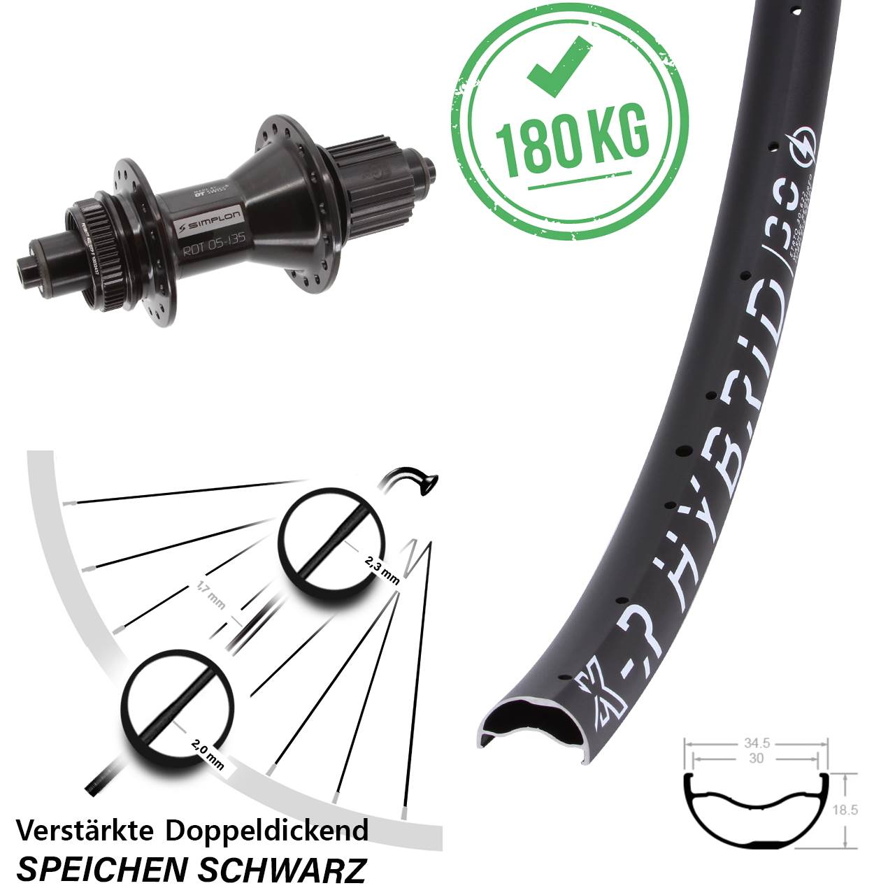 Disc Laufrad 29 Zoll KX-R Hybrid 30 DT Swiss 370 Shimano Micro Spline QR