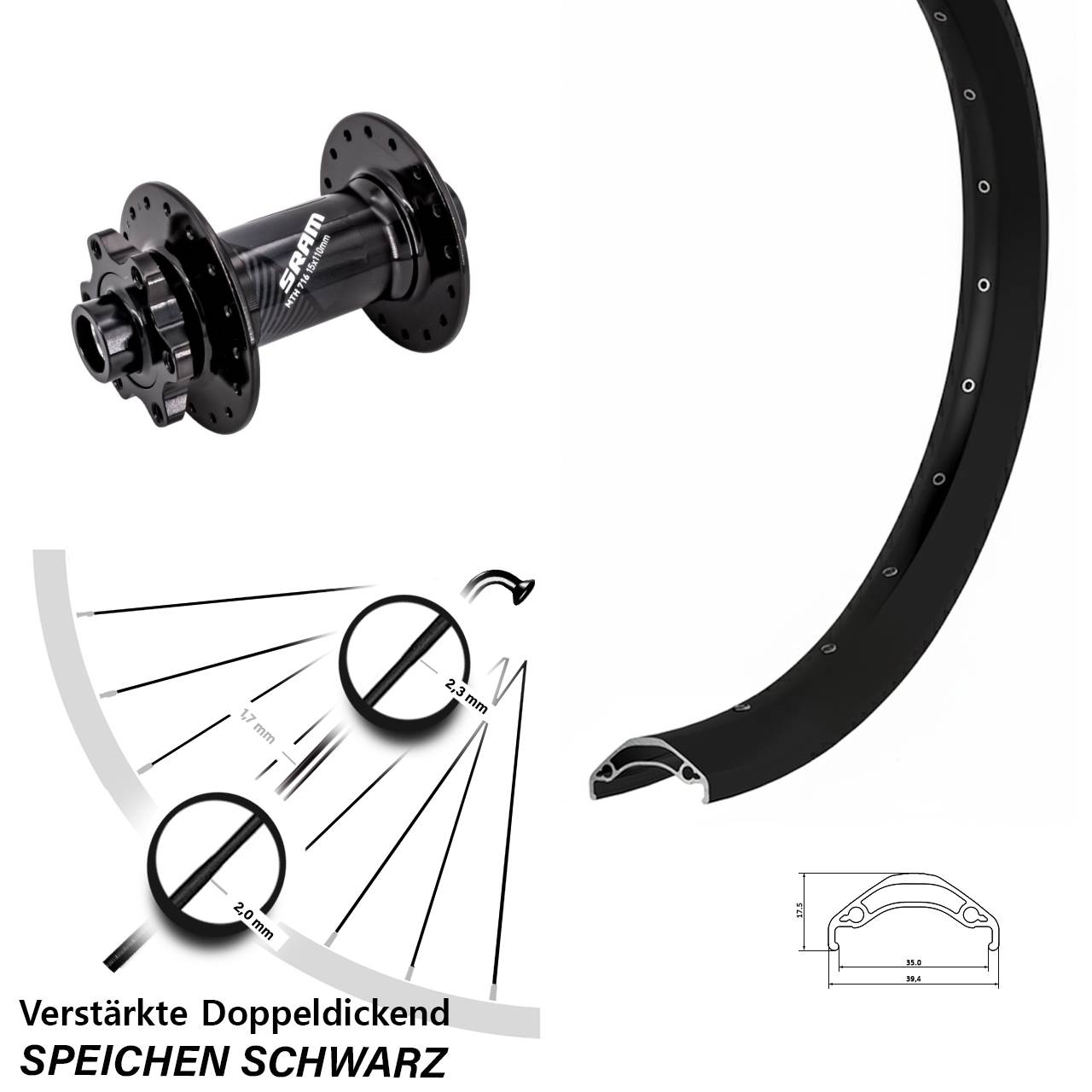 Vorderrad 15x110 29 Zoll Ryde Disc 35 Sram 716