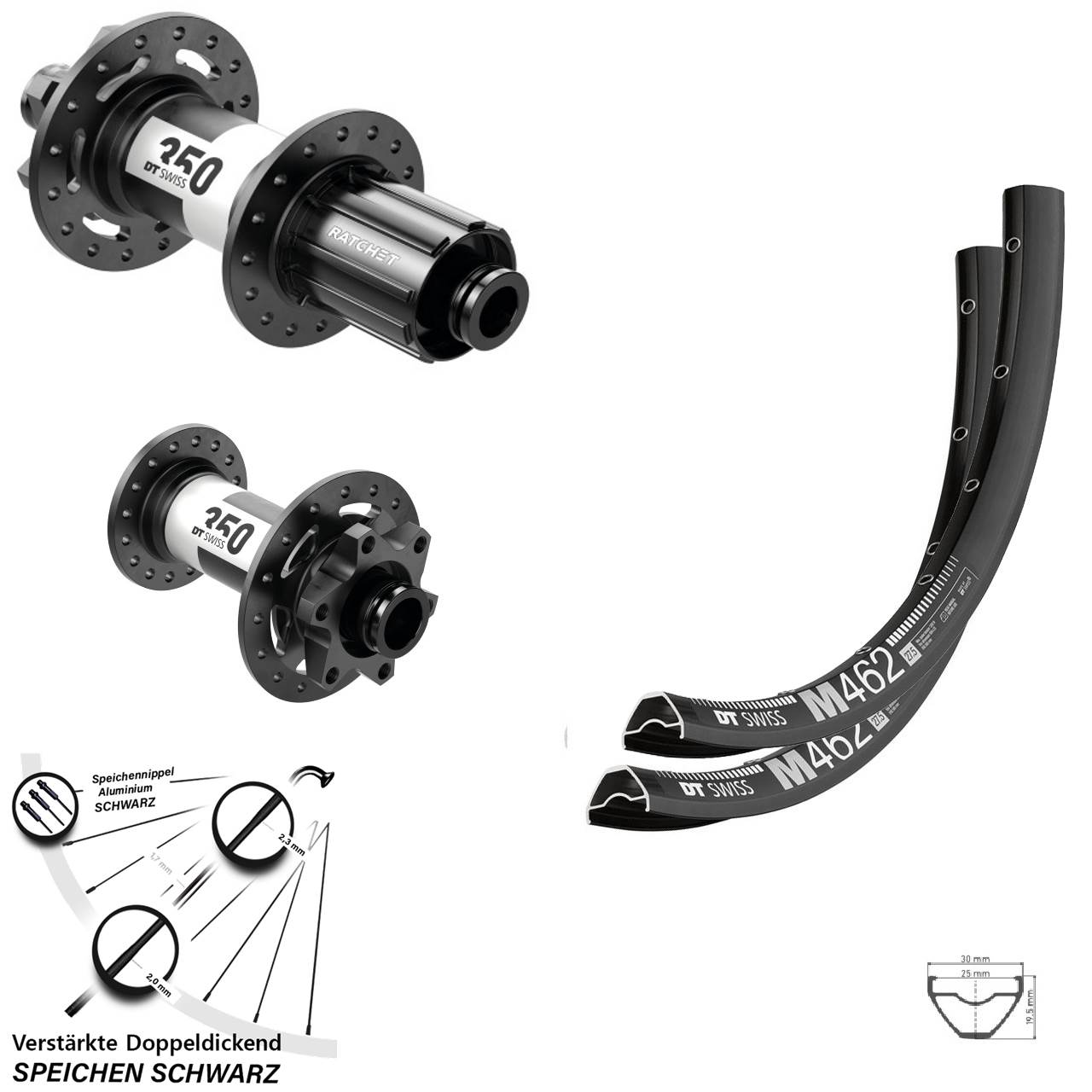 27,5 Zoll DT Swiss M 462-350 Disc Laufradsatz 15x100 12x142 8-11 fach HG