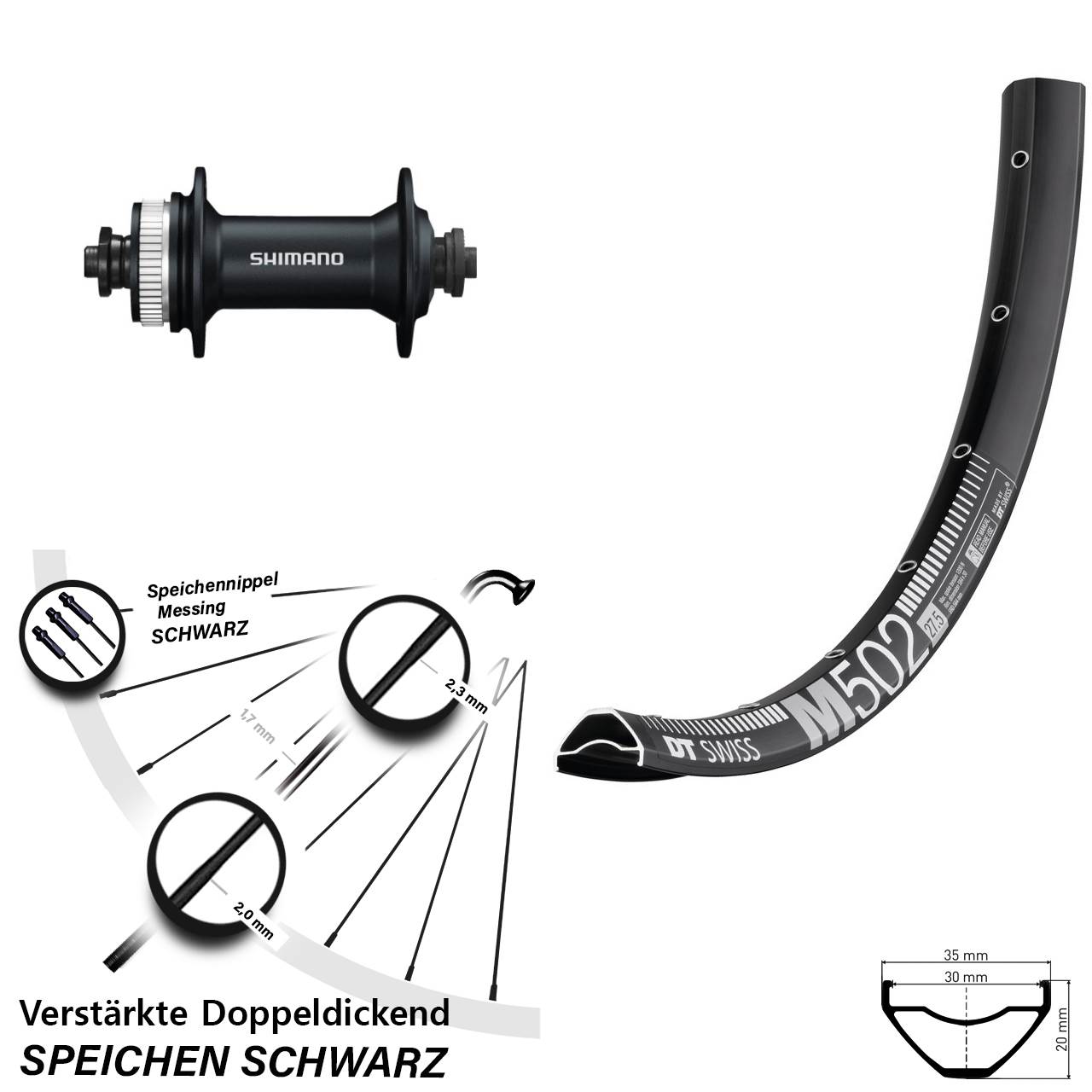 27,5 Zoll DT Swiss M 502 Shimano HB-M4050 Disc Vorderrad QR