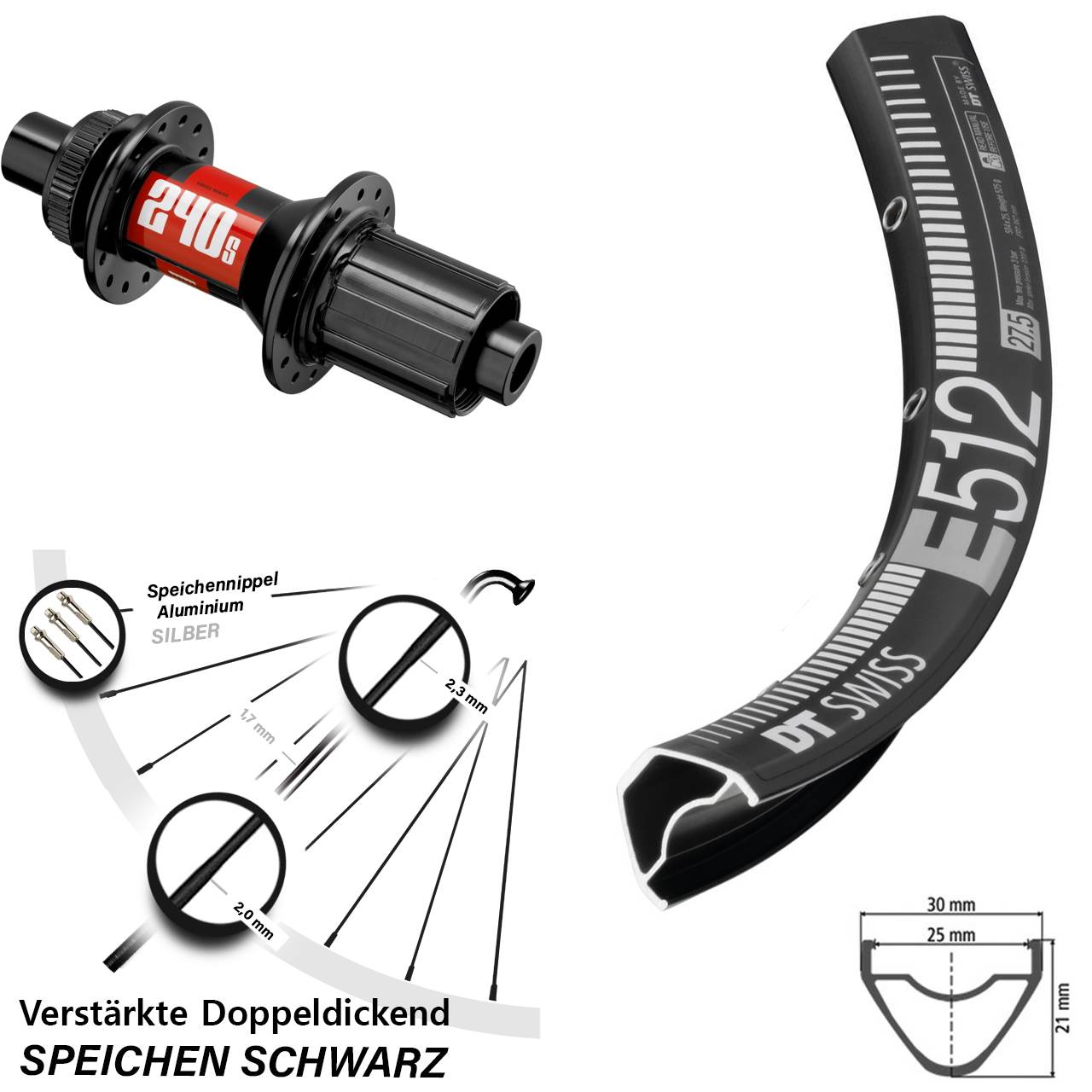 DT Swiss E 512 240s 29 Zoll Disc Hinterrad 12x148 8-11 fach