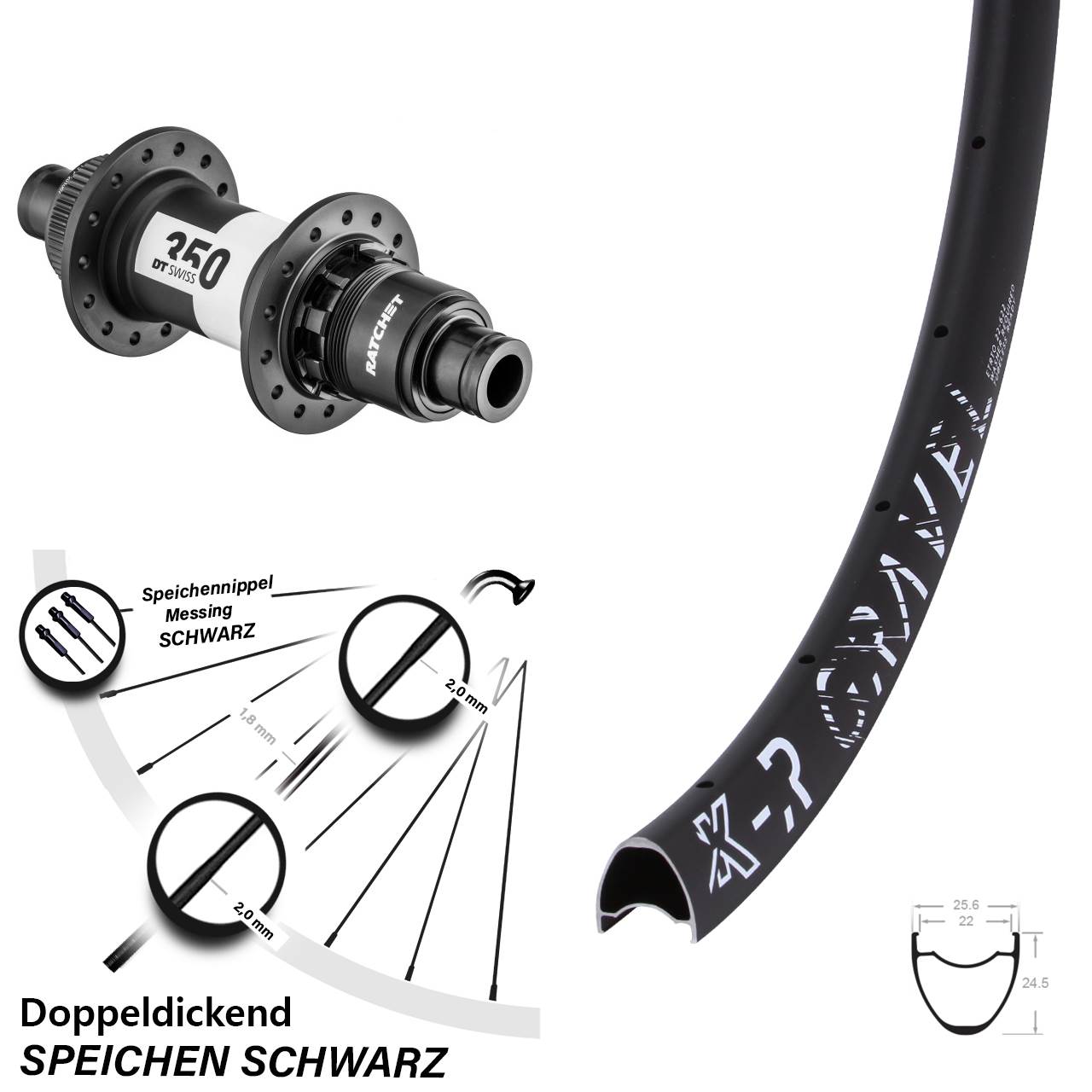DT Swiss 350 12x142 mm KX-R Gravel Hinterrad 22-622 ETRTO Sram XDR