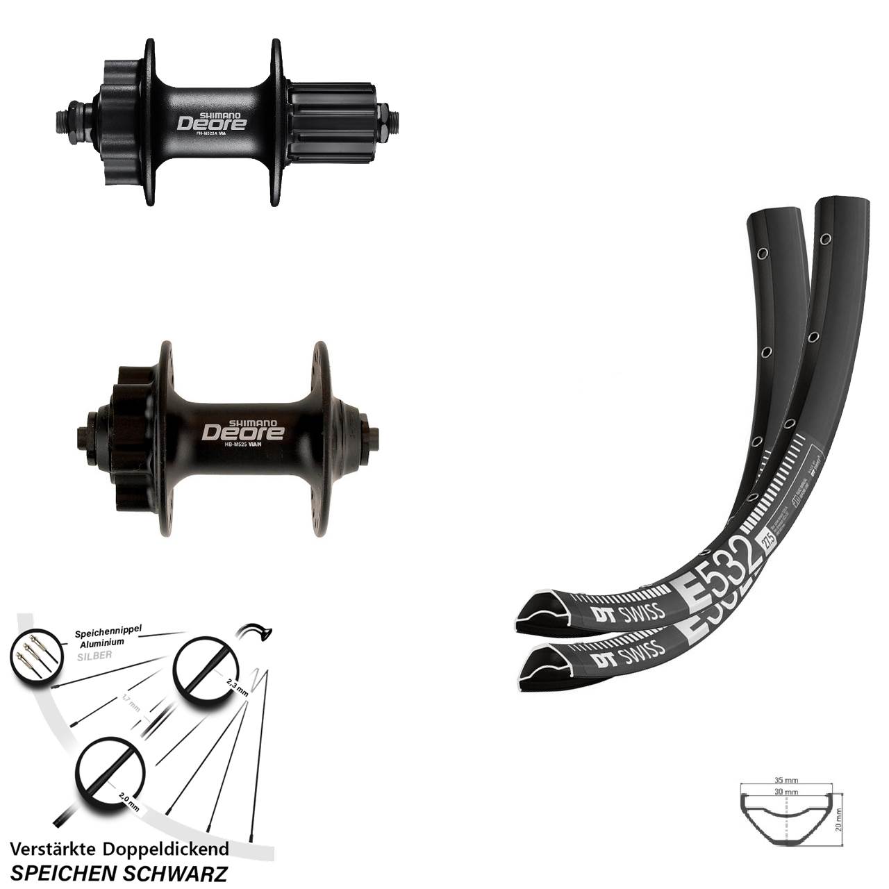 Disc Laufrad-Satz QR 29 Zoll DT Swiss E 532 Shimano Deore 8-11 fach