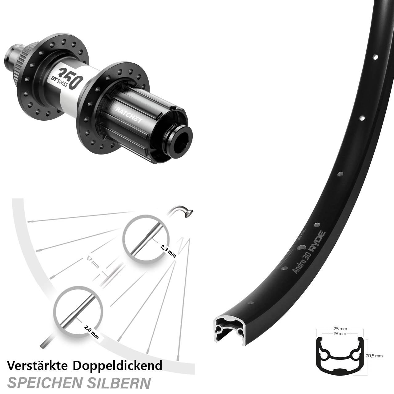 Ryde Andra 30 Disc DT Swiss 350 29 Zoll Hinterrad Centerlock 12x142 8-11 fach