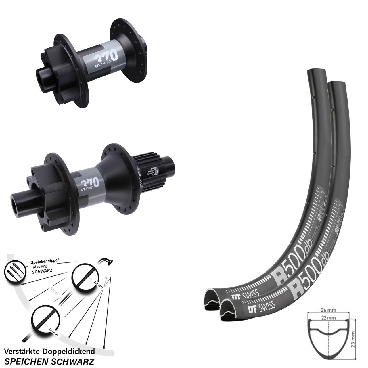 Laufradsatz 6-Loch 12x100/142 28 Zoll DT Swiss R 500-370 Micro Spline