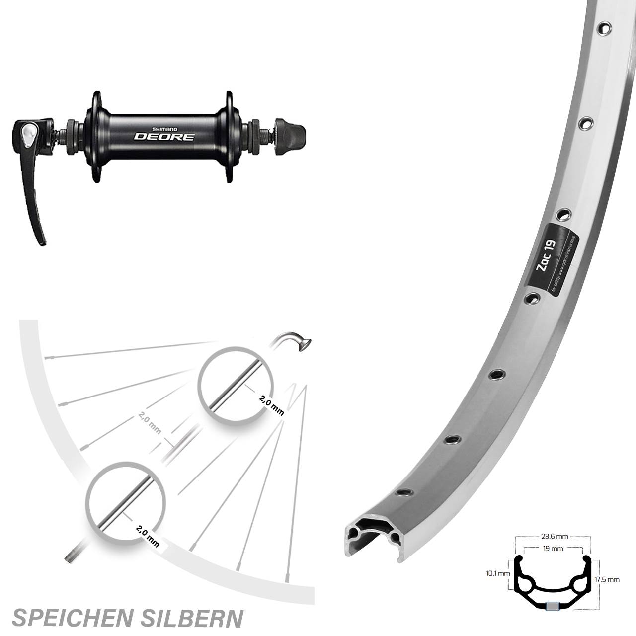 Vorderrad 26 Zoll Ryde ZAC 19 Shimano Deore QR