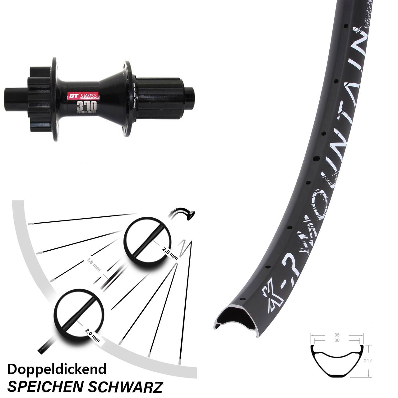 6-Loch Hinterrad 29 Zoll KX R Mountain DT Swiss 370 Hybrid 8-11 fach 12x142