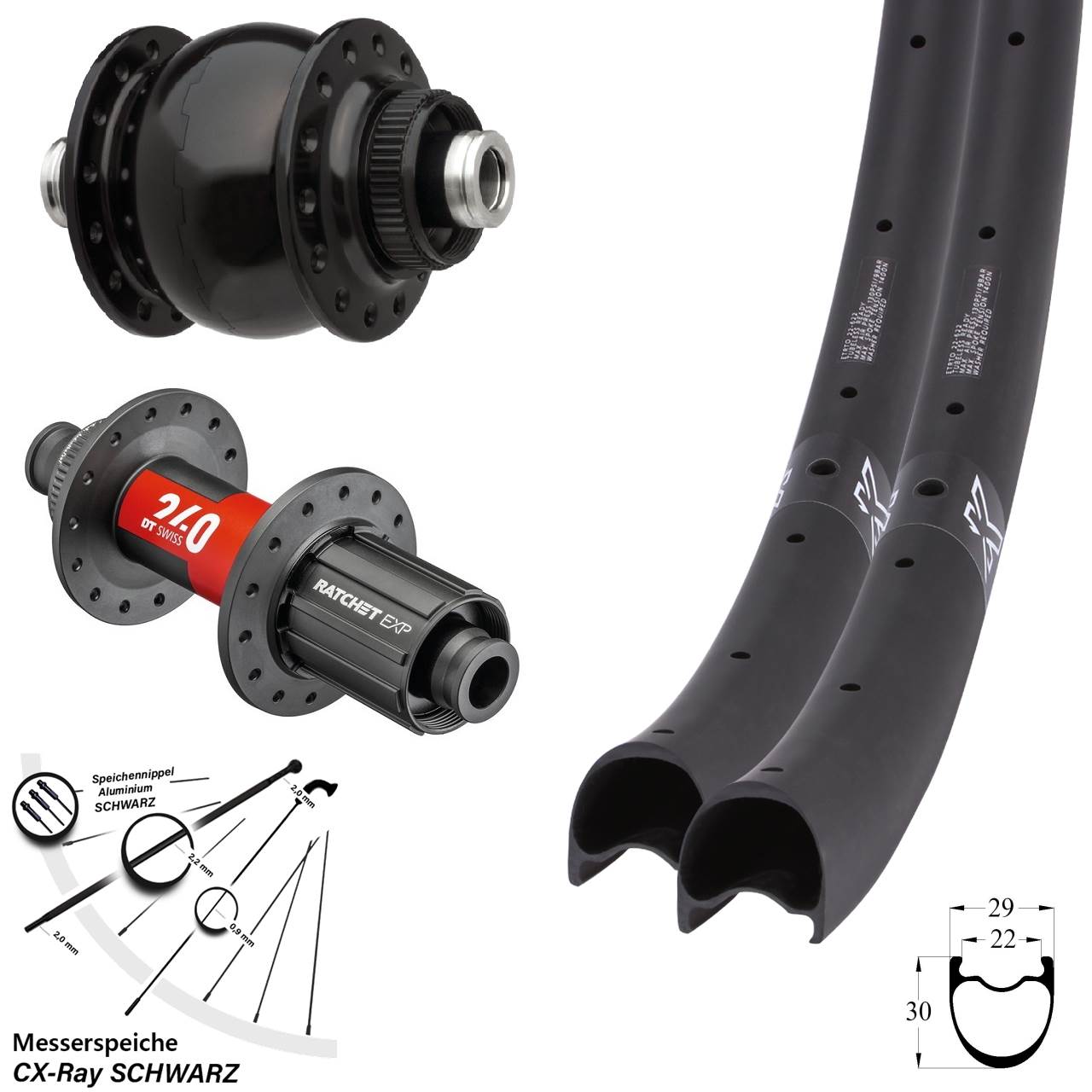 Disc Laufradsatz 12x100/142 KX-RC Carbon DT Swiss 240 SON 28-29 Zoll 11-12 fach CX-Ray