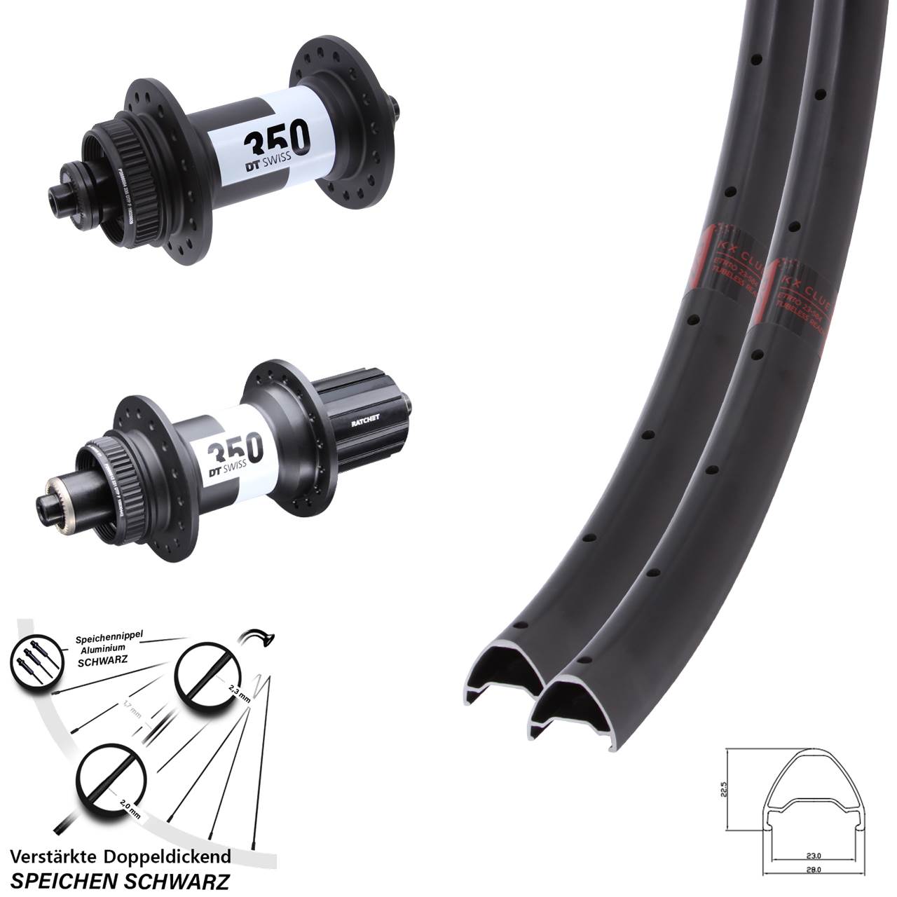 KX Clue DT Swiss 350 27,5 Zoll Disc Laufradsatz für Schnellspanner 8-11 fach HG