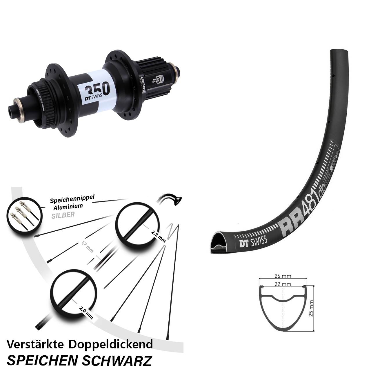 28 Zoll DT Swiss RR 481-350 Disc Laufrad QR Micro Spline
