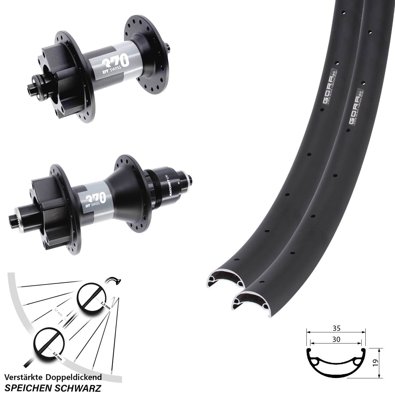 650B Gora 30 DT Swiss 370 Laufradsatz 6-Loch für Schnellspanner SRAM XD