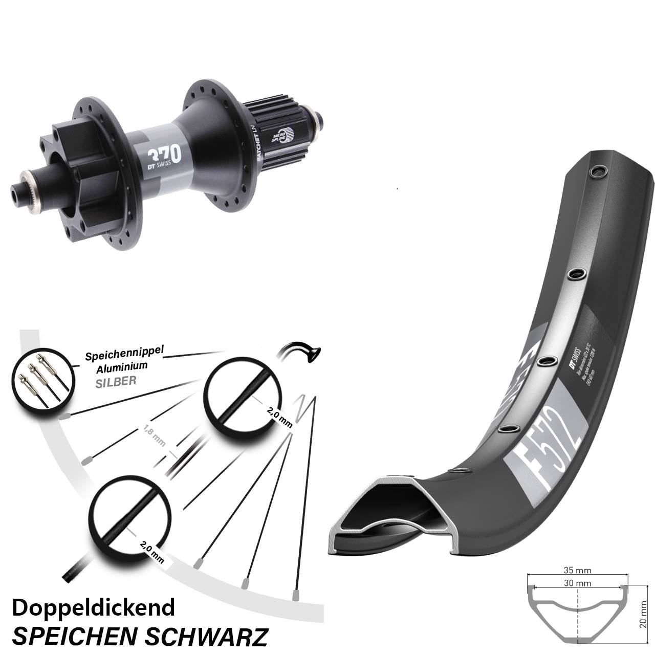 Hinterrad 6-Loch 29 Zoll DT Swiss F 572 370 Micro Spline für Schnellspanner Boost