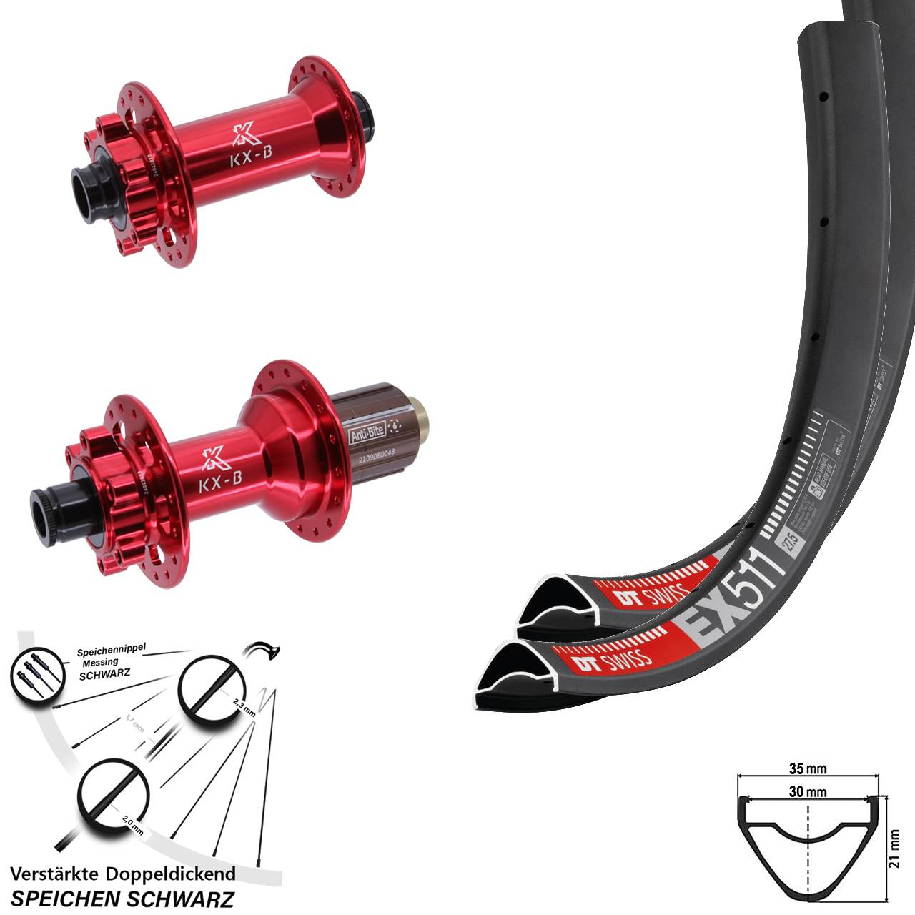 6-Loch Laufradsatz 15x110 12x148 29 Zoll DT Swiss EX511 KX-B rot 8-12 fach