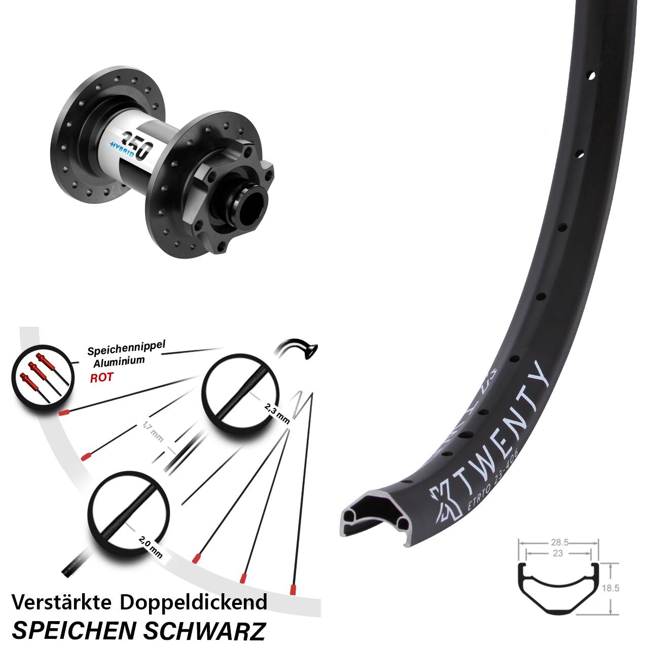 20 Zoll KX Twenty DT Swiss Hybrid 350 Vorderrad 6-Loch 15x100