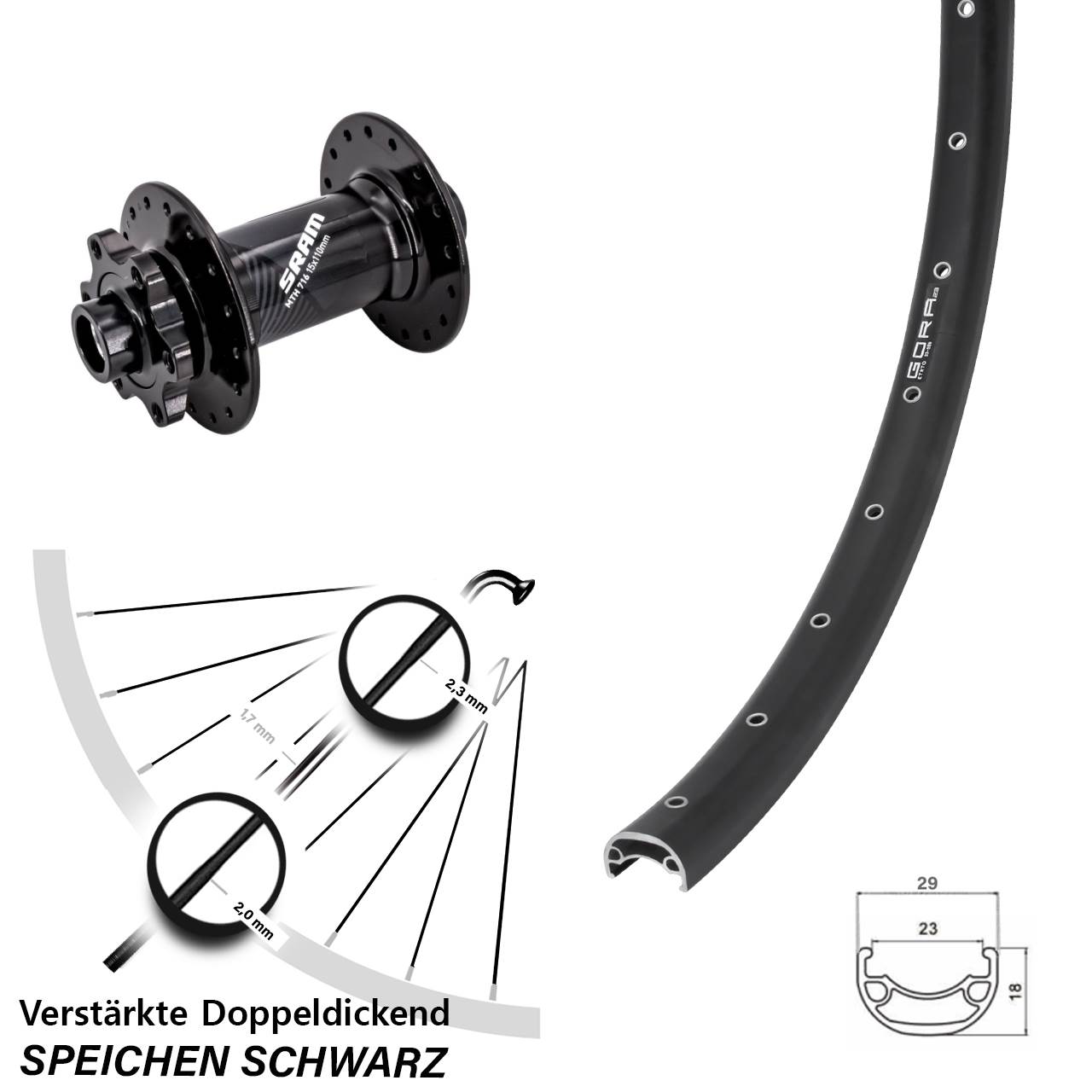 Gora 23 Sram 716 29 Zoll Disc Vorderrad 15x110 Boost