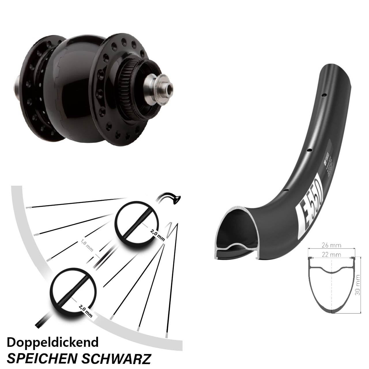 SONdelux DT Swiss E 550 28 Zoll Nabendynamovorderrad Centerlock für Schnellspanner