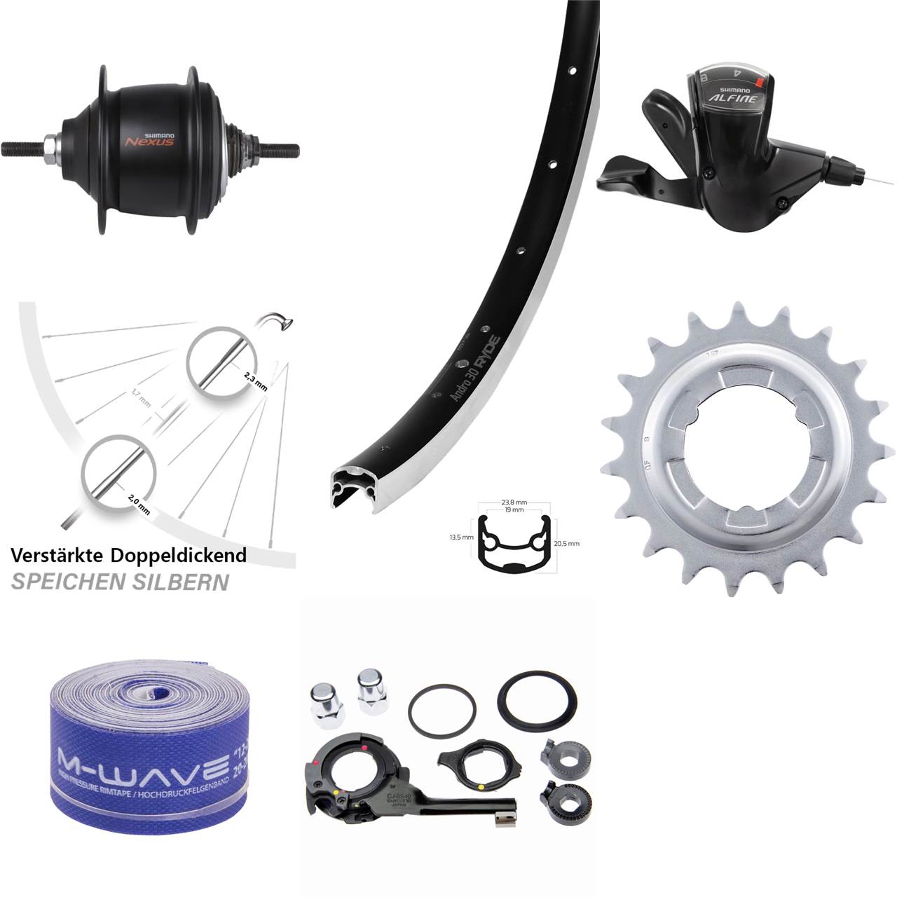 26 Zoll Ryde Andra 30 Shimano 8-Gang Premium Hinterrad