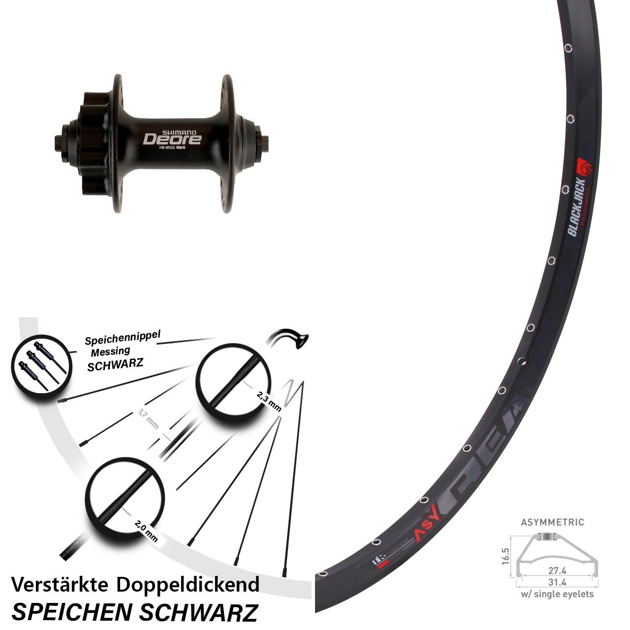 650B Rodi Ready 27 Shimano Deore Disc Laufrad für Schnellspanner schwarz