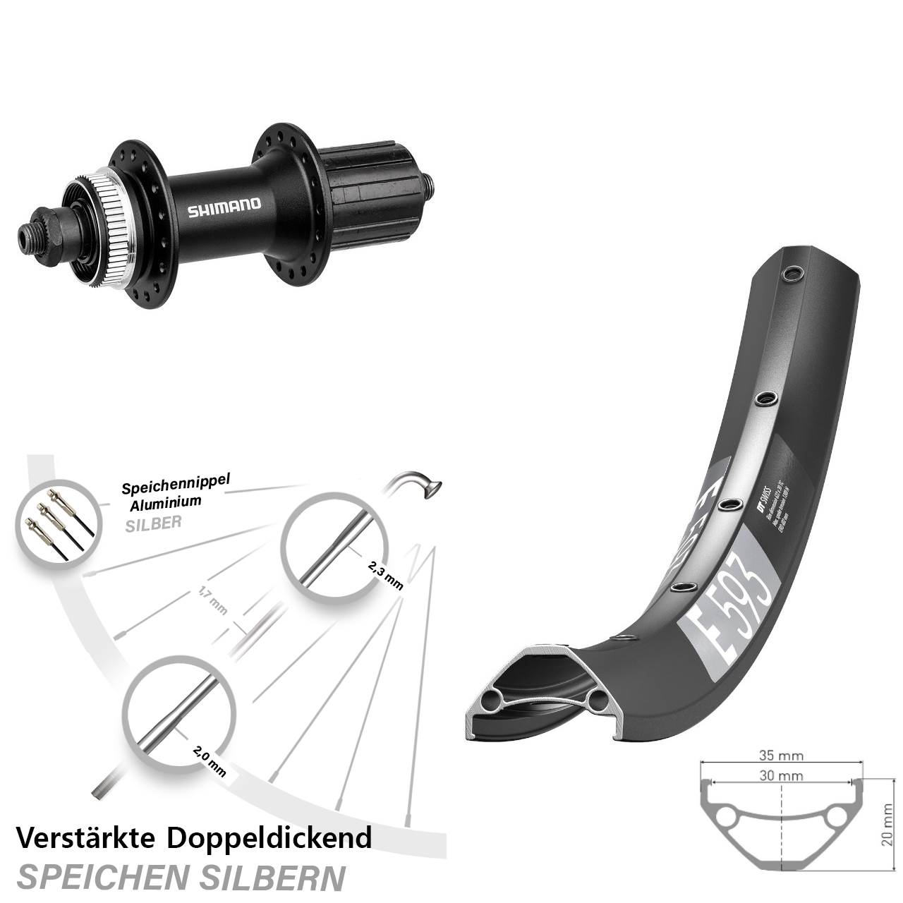 29 Zoll DT Swiss E 593 Shimano FH-M4050 Disc Hinterrad QR 8-11 fach HG