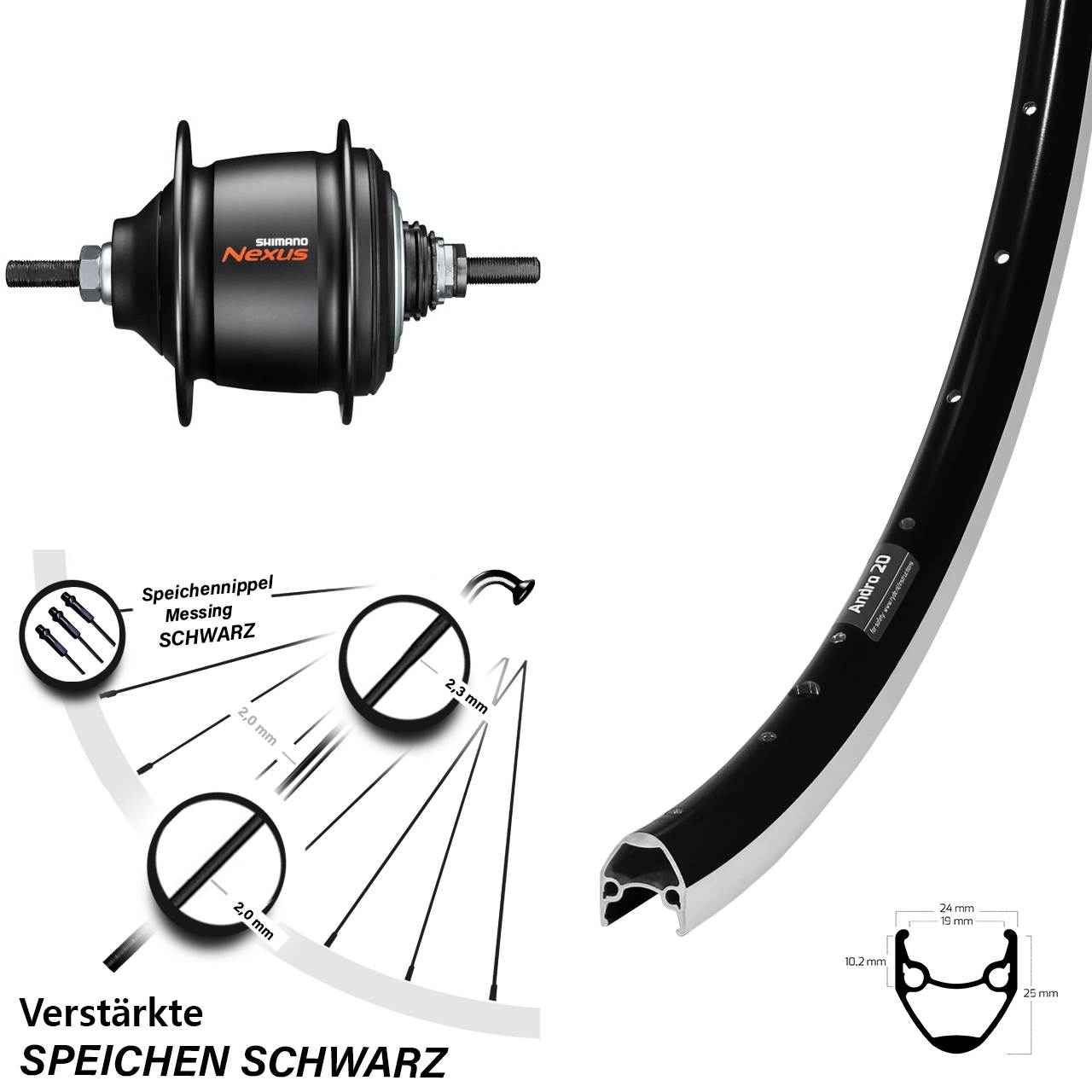 Hinterrad 28 Zoll Ryde Andra 20 Shimano Nexus 8 Gang Freilauf schwarz