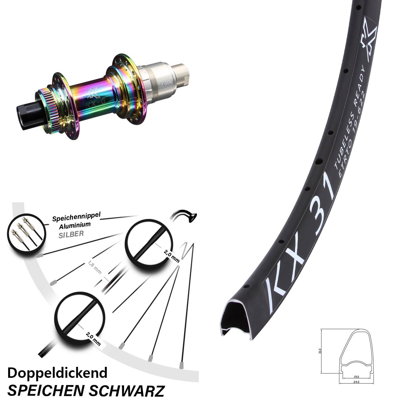 KX-G 31 Offset Oilslick 28 Zoll Hinterrad Centerlock 12x142 XD-R