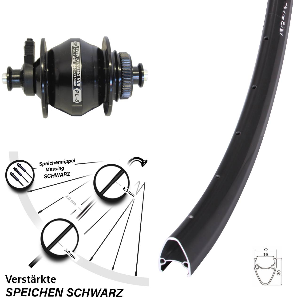 Disc Nabendynamovorderrad 28 Zoll Gora Plus Shutter Precision PL-8 für Schnellspanner