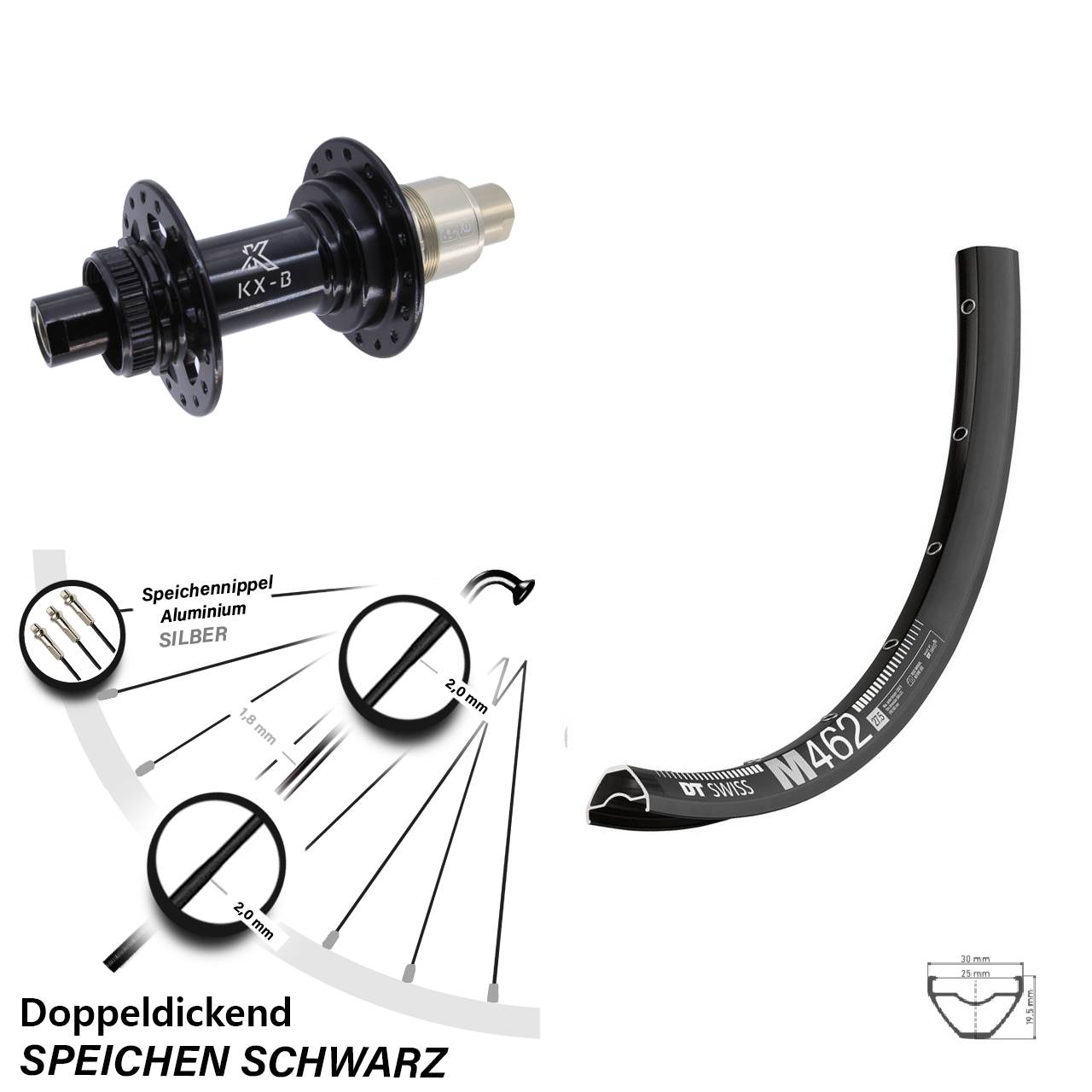 27,5 Zoll DT Swiss M 462 Hinterrad KX-B Centerlock XD 12x148