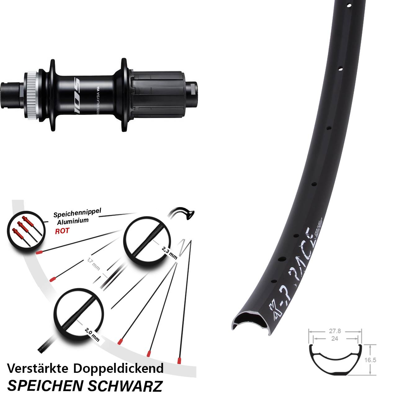 28 Zoll KX-R Race Shimano 105 Centerlock Hinterrad 12x142 8-12 fach HG